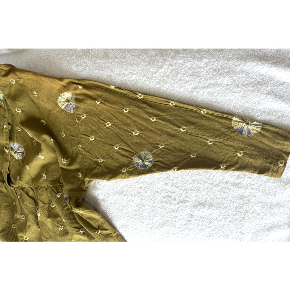 Olive Maxi Cotton hand print Tie Dye Dress Bohemian Beach Peasant EmpireFits 2XL - Picture 7 of 9